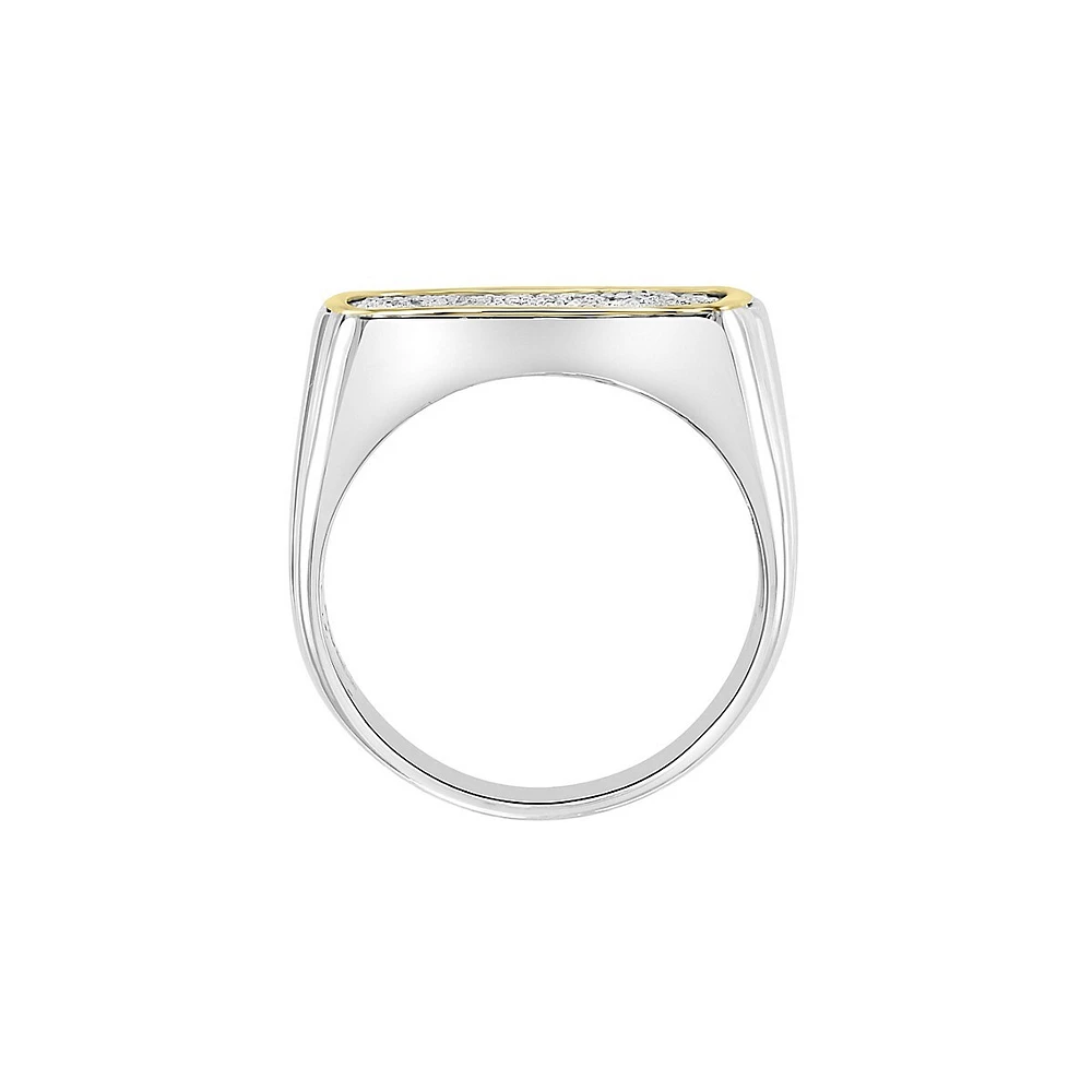 Men's Sterling Silver, 14K Yellow Gold & 0.34 CT.T.W. Diamond Signet Ring