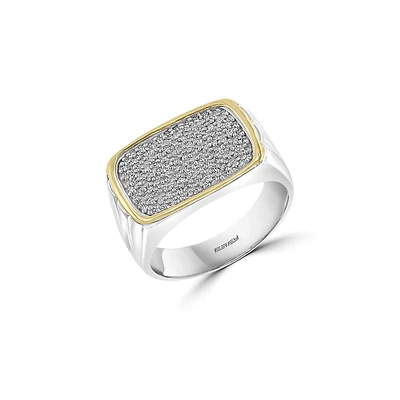 Men's Sterling Silver, 14K Yellow Gold & 0.34 CT.T.W. Diamond Signet Ring