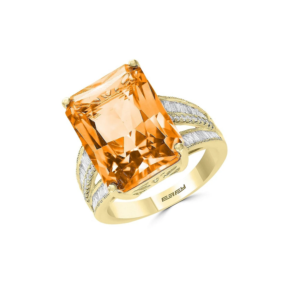 Bague en or jaune 14 carats avec diamants et citrine de 0,38 carat