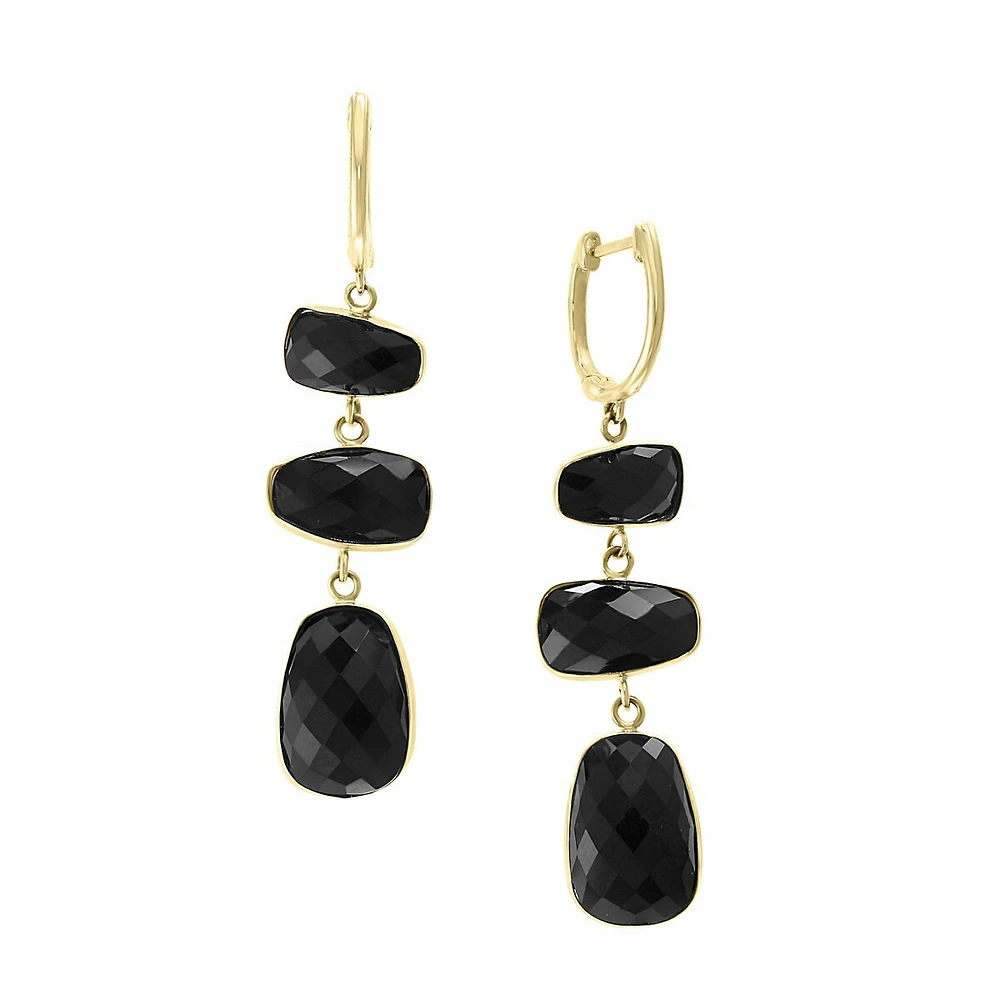 Pendants d'oreilles en or jaune 14 ct avec onyx noir