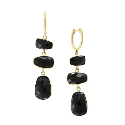 14K Yellow Gold & Black Onyx Drop Earrings