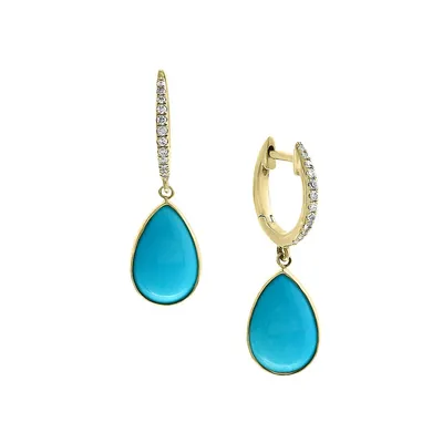 14K Gold Turquoise & Diamond Dangle Drop Earrings