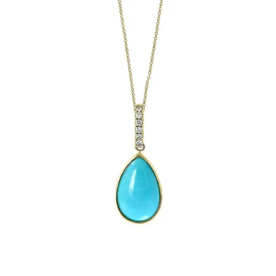 14K Yellow Gold, Turquoise and 0.03 CT. T.W. Diamond Pendant Necklace