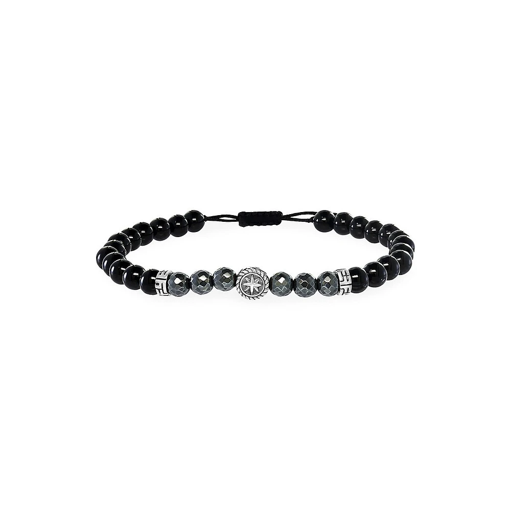 Bracelet en argent sterling avec onyx et hématite pour homme