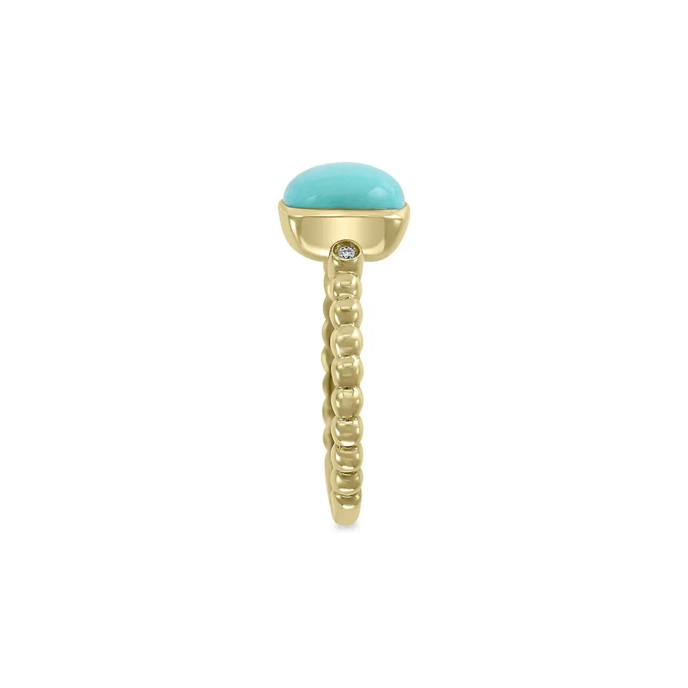 14K Yellow Gold, Diamond & Turquoise Ring