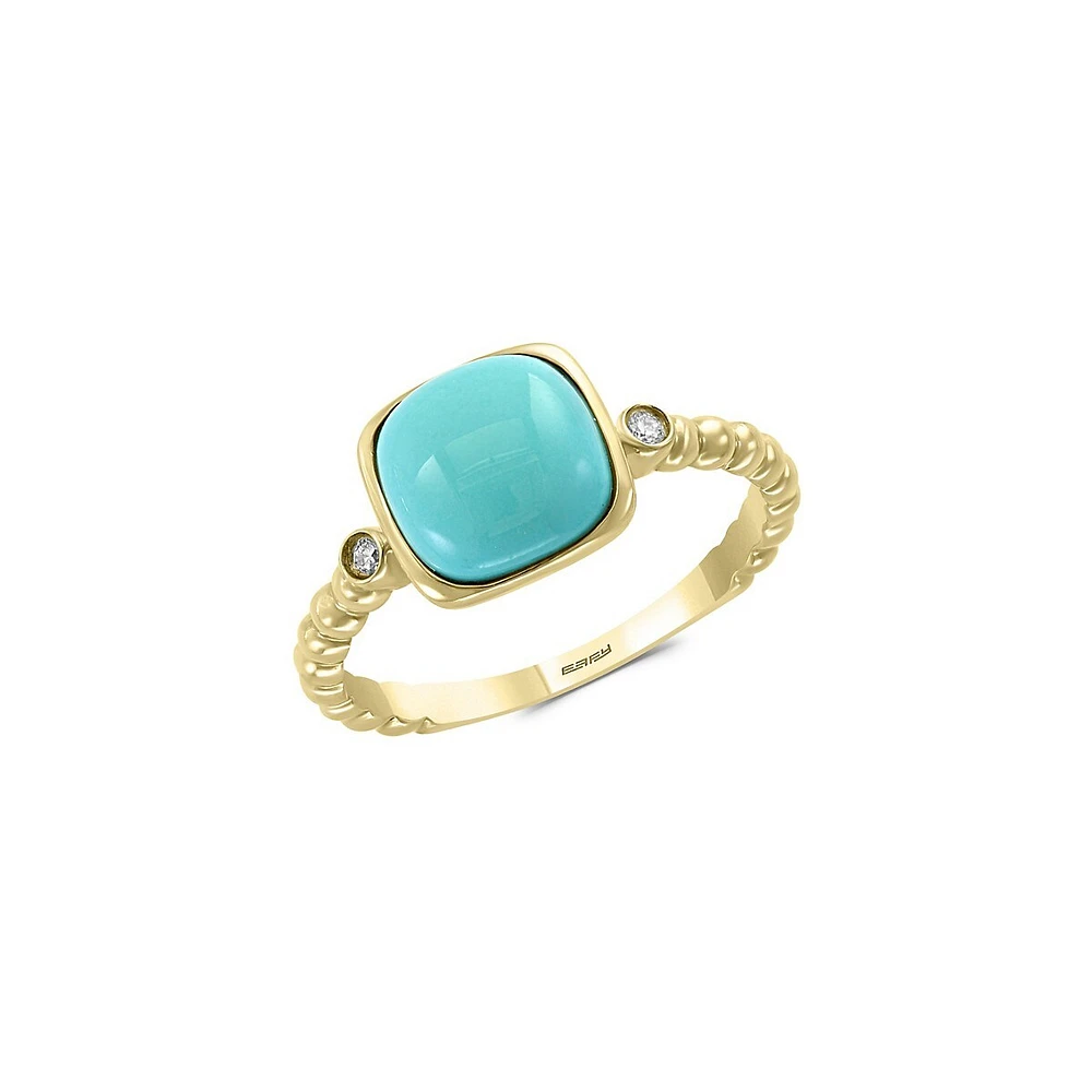 Bague en or jaune 14 ct avec diamants et turquoise