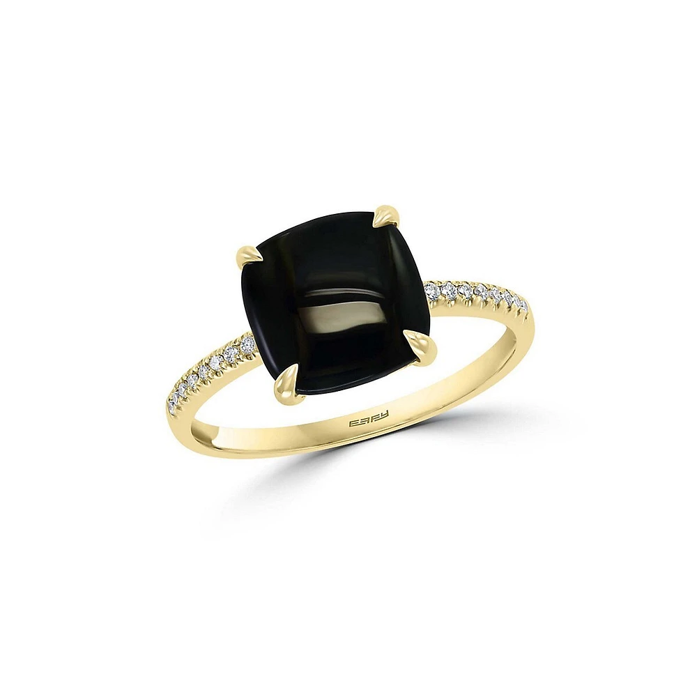 14K Yellow Gold, Diamond and Onyx Ring