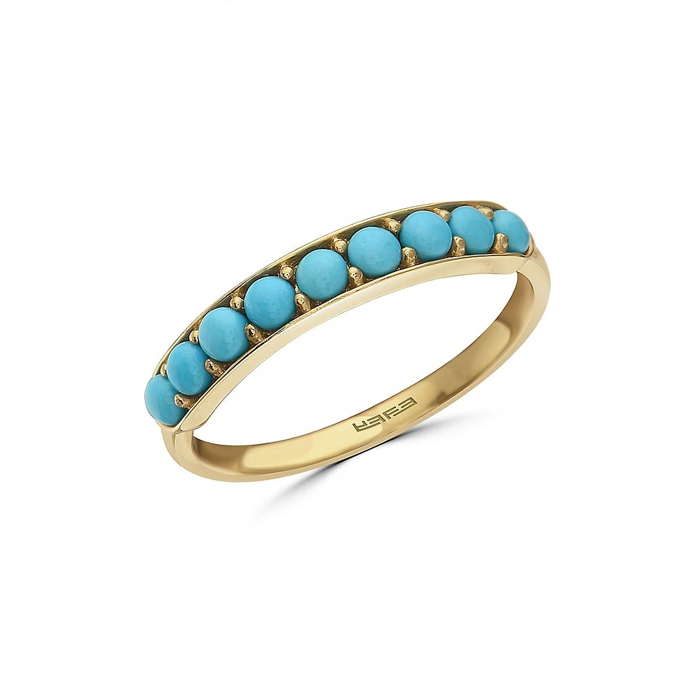 14K Yellow Gold & Turquoise Bead Bright Ring