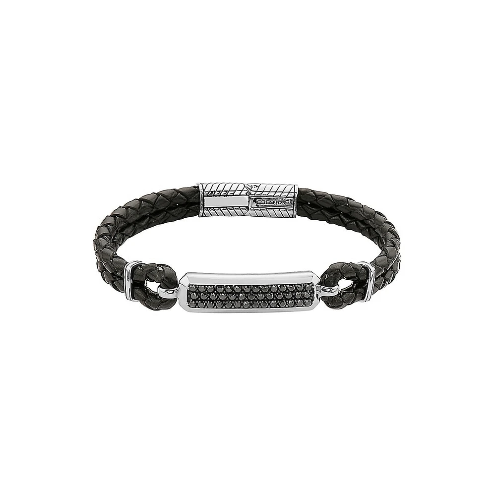 Men's Black Sapphire & Sterling Silver Braided Leather Bracelet