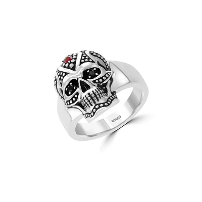 Men's 0.07 CT.T.W. Black Diamond, Ruby & Sterling Silver Skeleton Ring