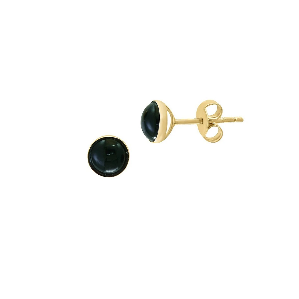 Boutons d'oreilles avec onyx, or jaune 14 ct