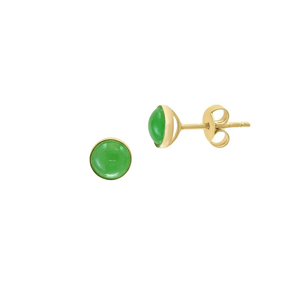 14K Yellow Gold & Jade Stud Earrings