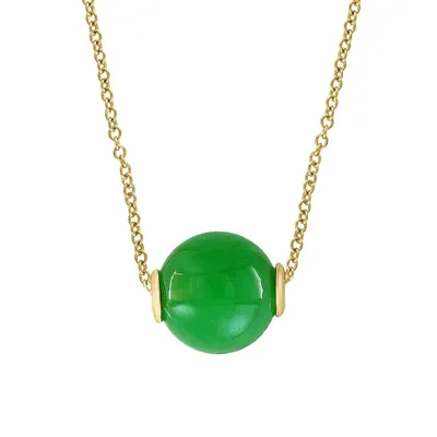 14K Yellow Gold & Green Jade Pendant Necklace