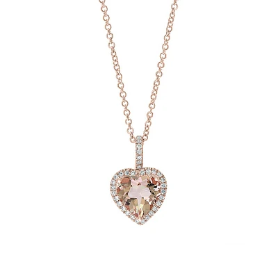 Collier avec pendentif en forme de cœur en or rose 14 carats, 0,13 ct. TW, diamant et morganite