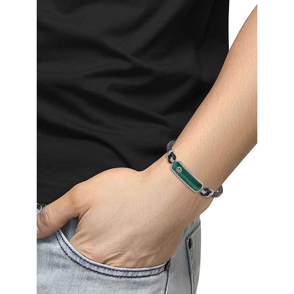 Men's Malachite & Sterling Silver Braided Leather Bracelet