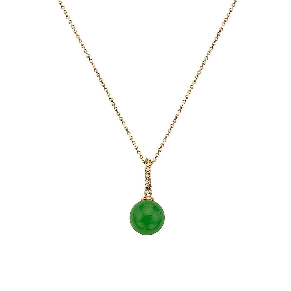 Collier à pendentif en or jaune 14 ct avec jade et diamants 0,01 ct PT