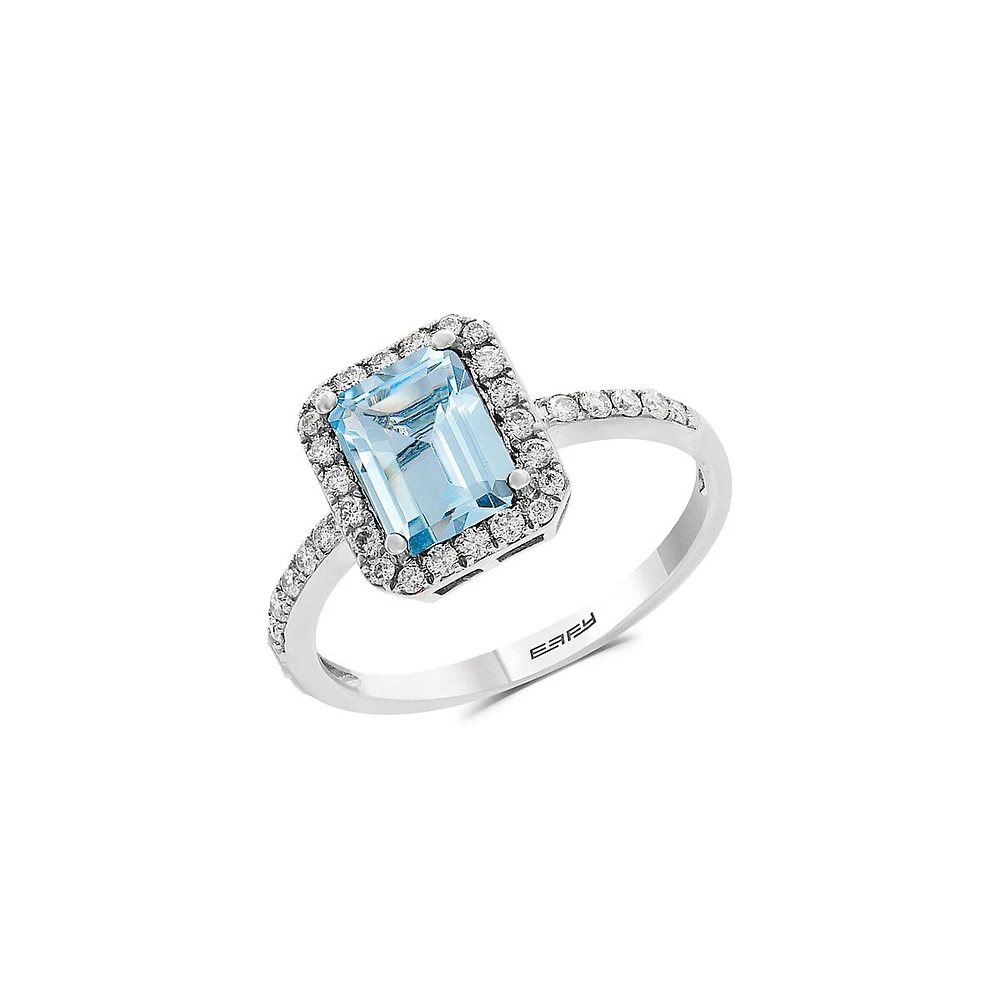 Colour 14K White Gold, Aquamarine & 0.27 CT. T.W. Diamond Ring