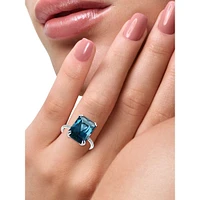 Bague en or blanc 14 ct avec topaze bleue de Londres et diamant 0,06 ct PT