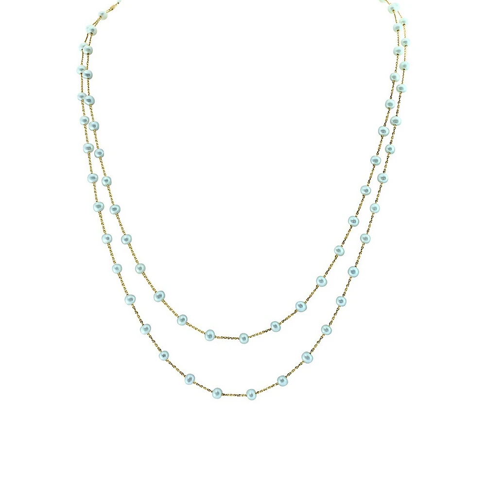 Collier à deux rangs avec ornements isolés or jaune 14 ct avec perle d'eau douce de 3 mm