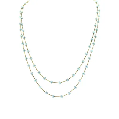 14K Yellow Gold & 3MM Freshwater Pearl Double-Row Station Necklace