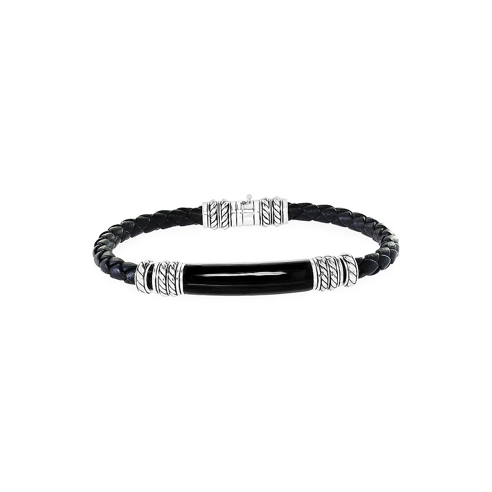 Men's Sterling Silver & Leather Bracelet