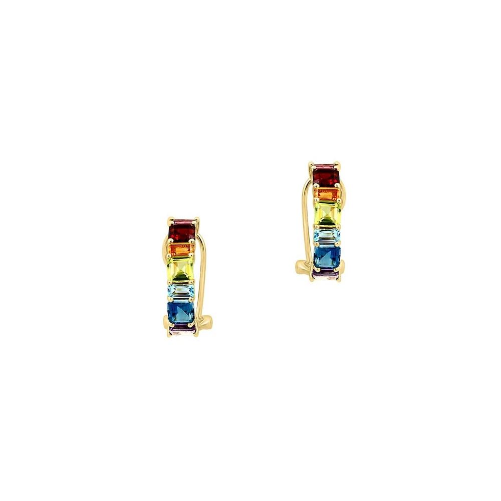 Boucles d'oreilles multi-pierres précieuses en or jaune 14 carats