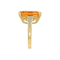 Bague en or jaune 14 ct avec citrine et diamants 0,07 ct PT