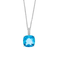 Colour 14K White Gold, Blue Topaz & 0.02 CT. T.W. Diamond Pendant Necklace