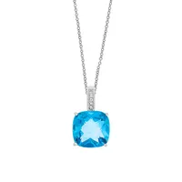 Collier à pendentif en or blanc 14 ct avec topaze bleue et diamants 0,02 ct PT