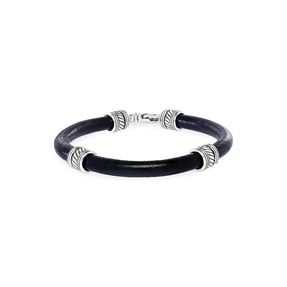 Men's Sterling Silver & Leather Bracelet