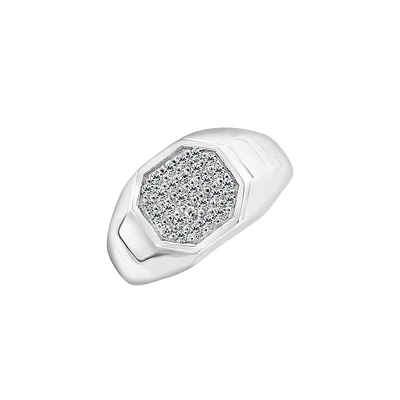 Men's Sterling Silver & White Sapphire Octagonal Pavé Ring