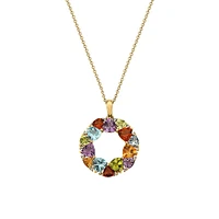 14K Yellow Gold Multi-Gem & 0.06 CT. T.W. Diamond Circular Pendant Necklace