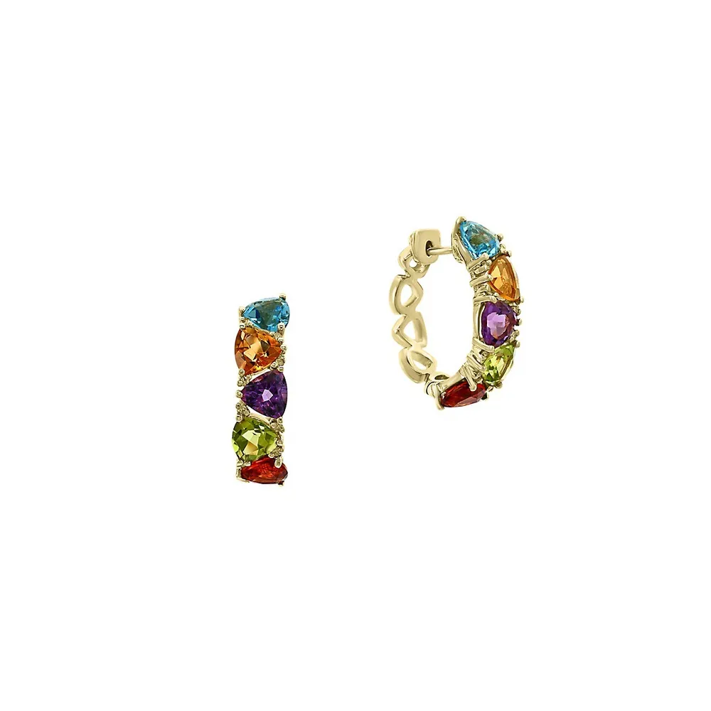 14K Yellow Gold, Multi-Gemstone & 0.08 C.T. T.W. Diamond Earrings