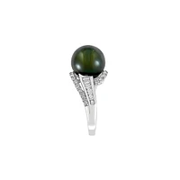 14K White Gold, Black Tahitian Pearl 12MM & 0.7 CT. T.W. Diamond Ring