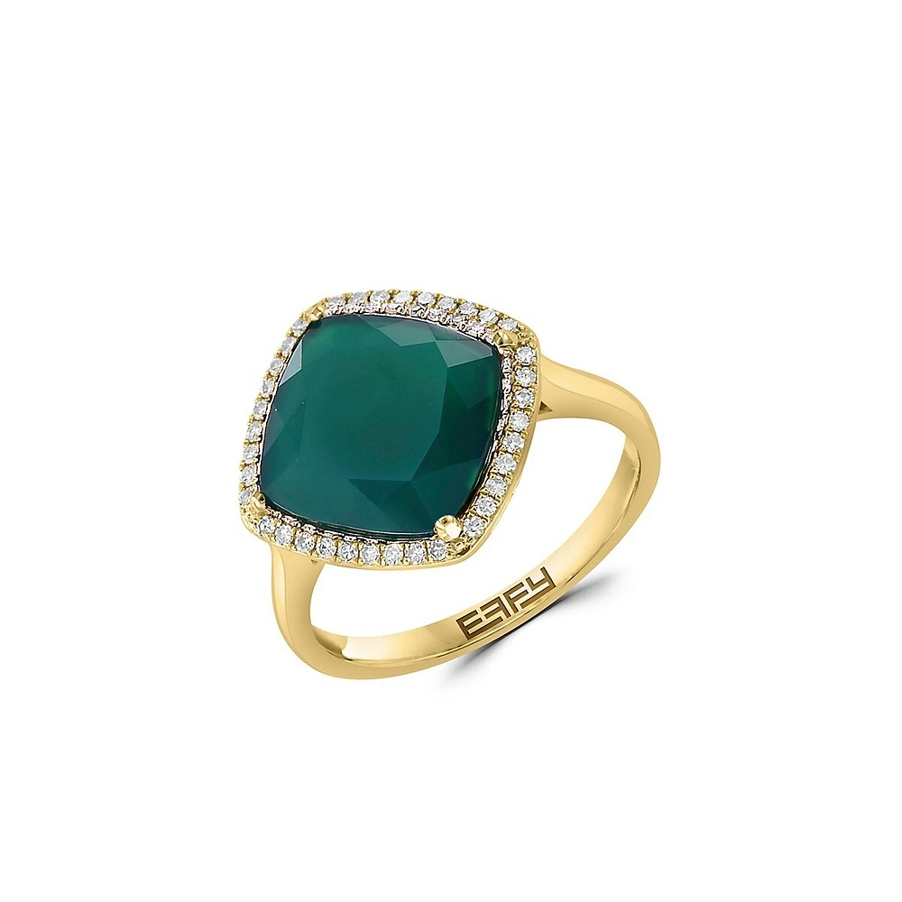 14K Yellow Gold, Green Onyx & 0.13 CT. T.W. Diamond Ring