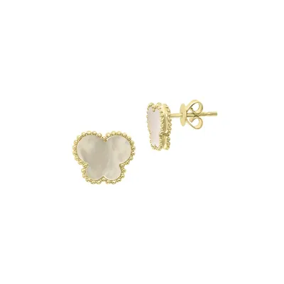 14K Yellow Gold & Mother-of-Pearl Butterfly Stud Earrings