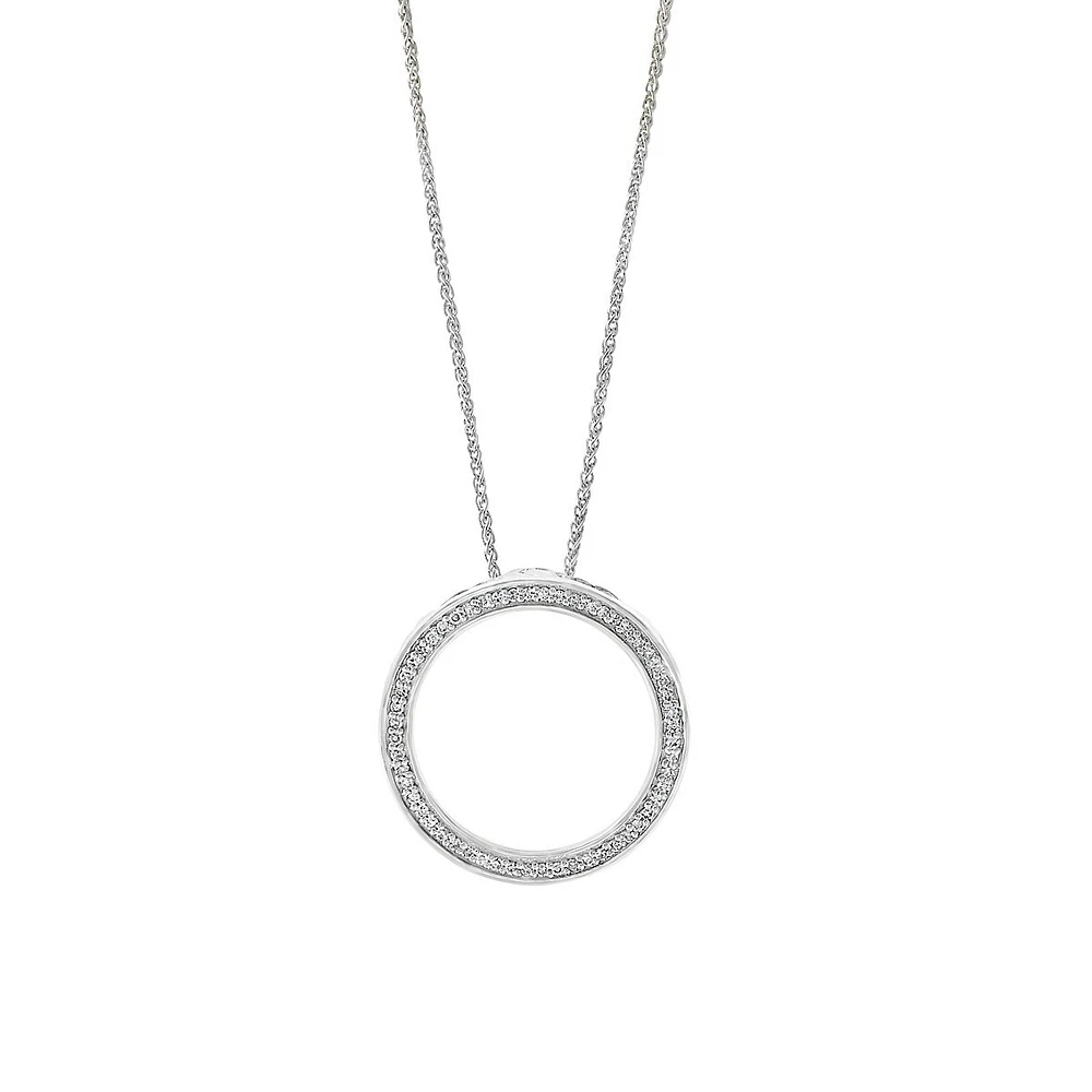 Colour 925 Sterling Silver & 0.16 CT. T.W. Diamond Circle Pendant Necklace