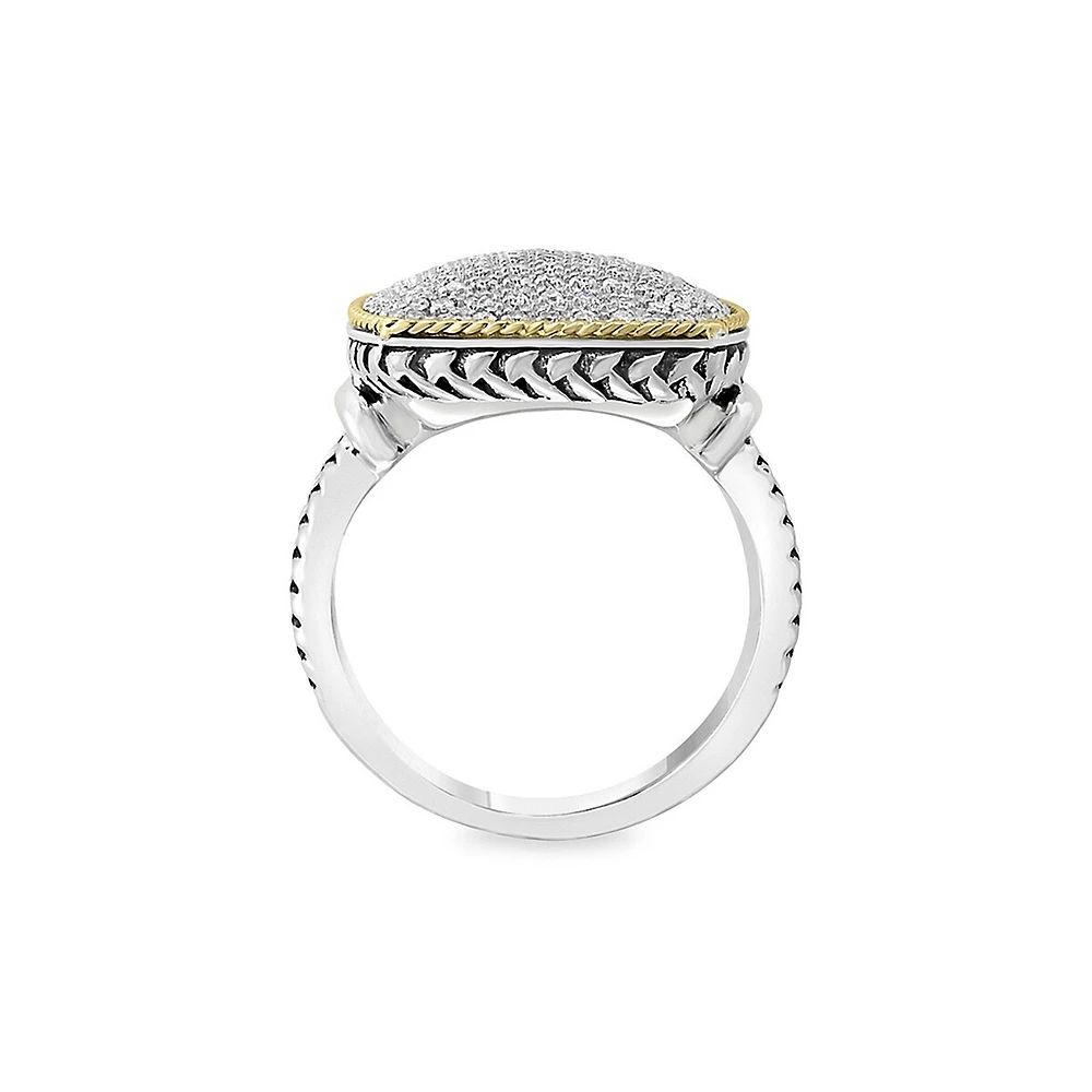 925 Sterling Silver 18K Yellow Gold Diamond Ring