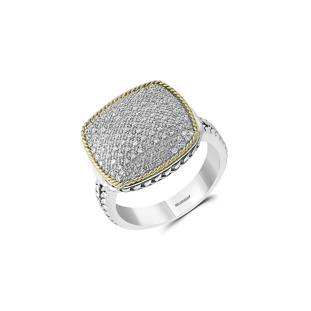 925 Sterling Silver 18K Yellow Gold Diamond Ring