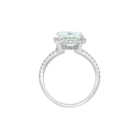 Bague en or blanc 14 ct avec aigue-marine et diamants de 0,35 ct (PT)