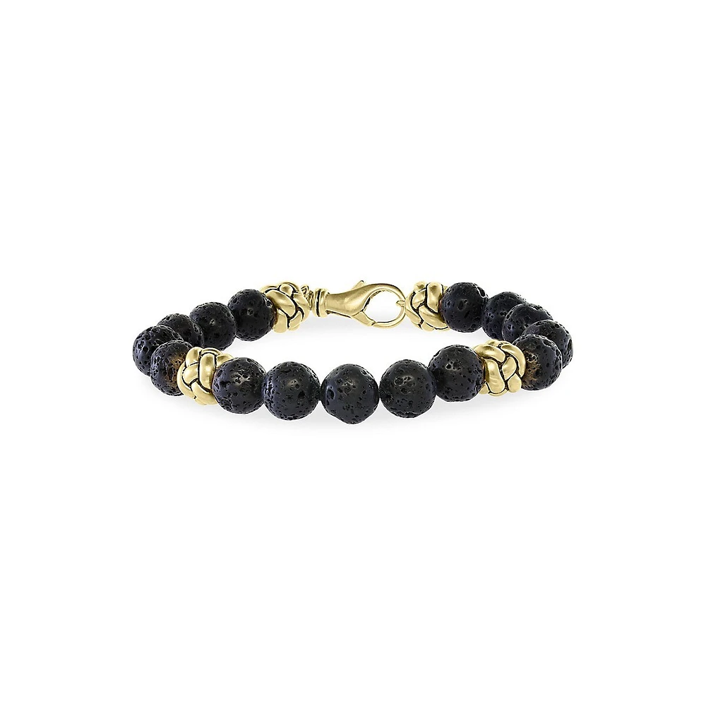 Men's 18K Yellow Gold, Sterling Silver and Lava Bracelet