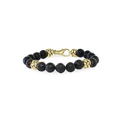 Men's 18K Yellow Gold, Sterling Silver and Lava Bracelet