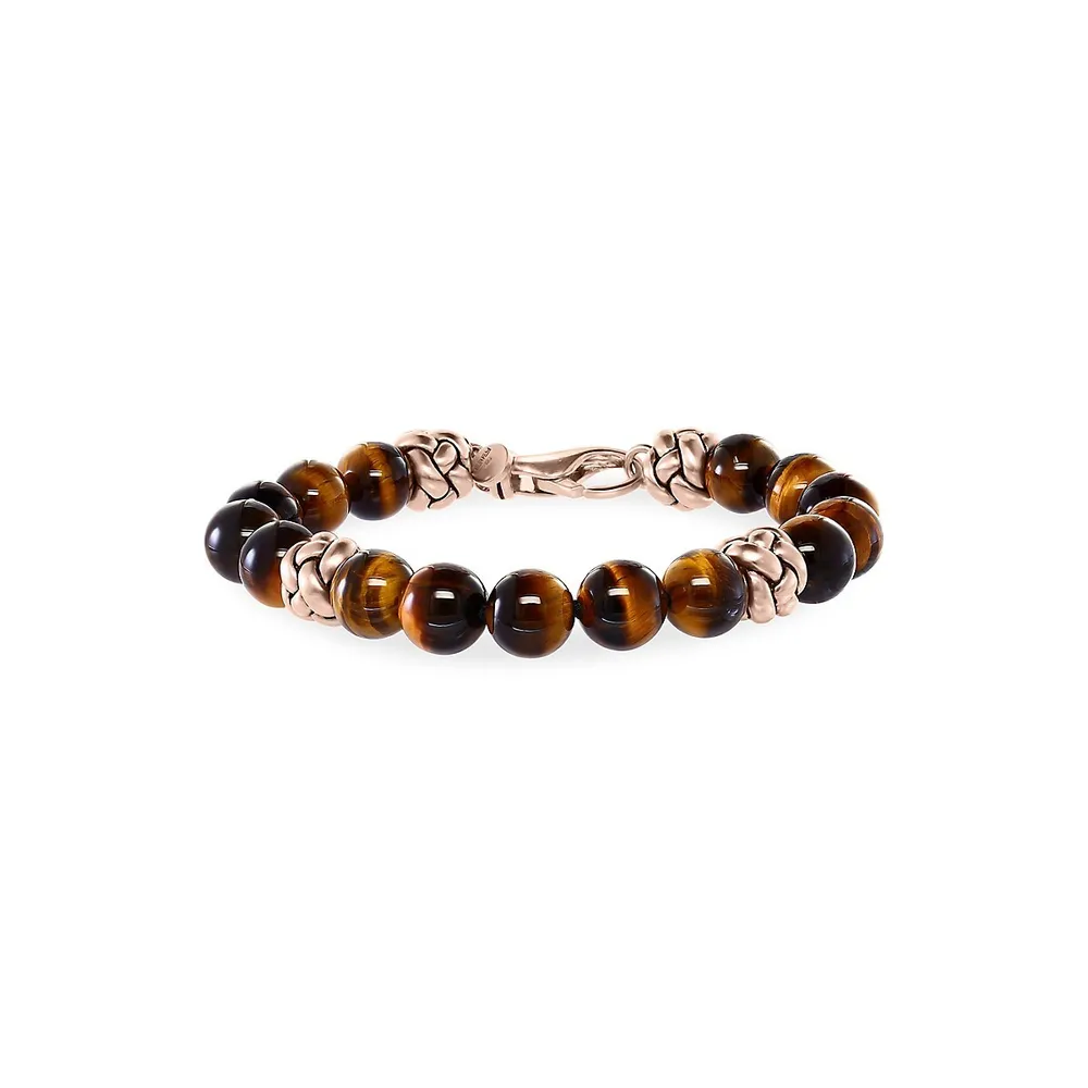 Men's 18K Rose Gold, Sterling Silver and Tiger's Eye Bracelet