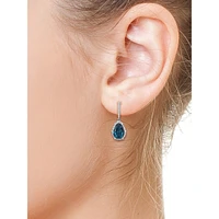 Boucles d'oreilles pendantes en or blanc 14 carats, 0,4 ct.tw de diamants et topaze bleue de Londres