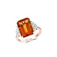 Bague en or rose 14 ct avec citrine Madère et diamants 0,24 ct PT