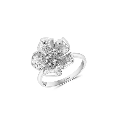 Sterling Silver & 0.01 CT. T.W. Diamond Floral Ring