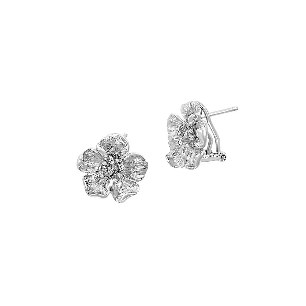 Sterling Silver & 0.03 CT. T.W. Diamond Floral Stud Earrings