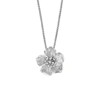 Sterling Silver & 0.01 CT. T.W. Diamond Floral Pendant Necklace