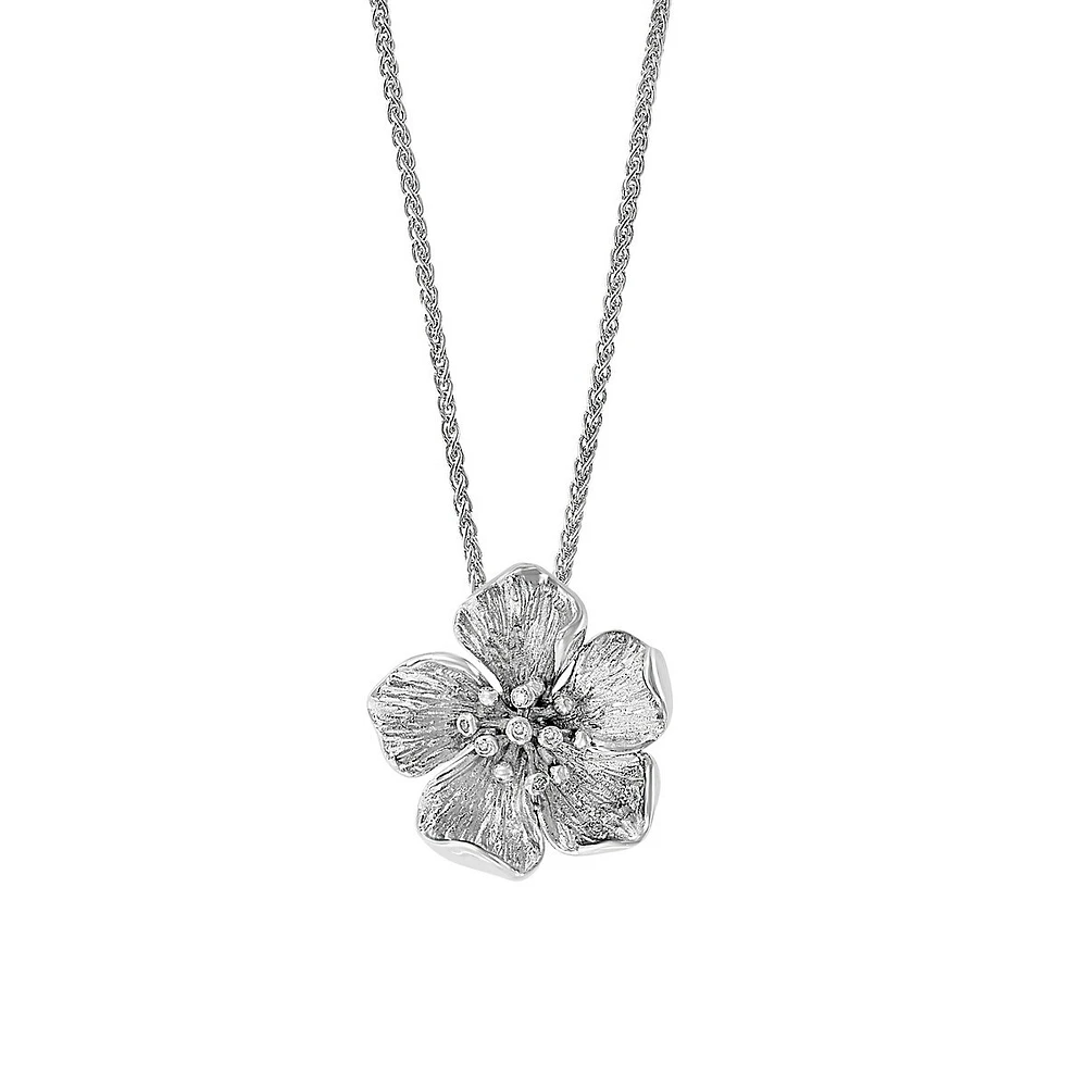 Sterling Silver & 0.01 CT. T.W. Diamond Floral Pendant Necklace