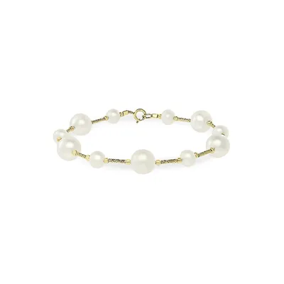 Bracelet en or jaune 14 ct avec perles d'eau douce blanches de 5,5 à 8 mm